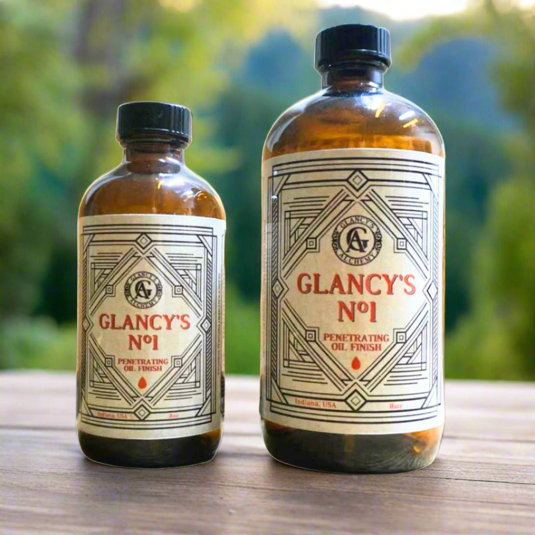 Glancy’s No.1 Penetrating Oil - Premium Wood Finish - 8oz / 16oz - Clear amber color - Suitable for all wood types - Made in the USA